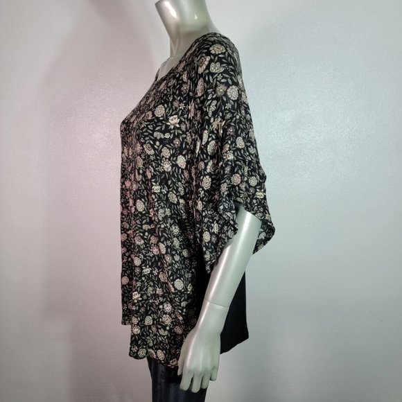 Maurices Top Plus Size 1X Flutter Sleeve Crew Neck Floral Stretch Casual Black - Picture 4 of 6